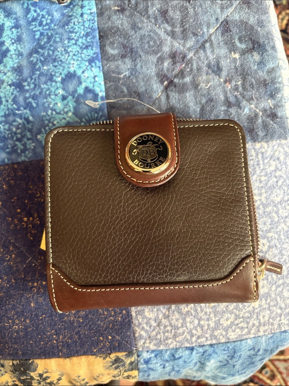 Dooney & Bourke Dark Brown Leather Zip-Around Wallet with Logo Snap